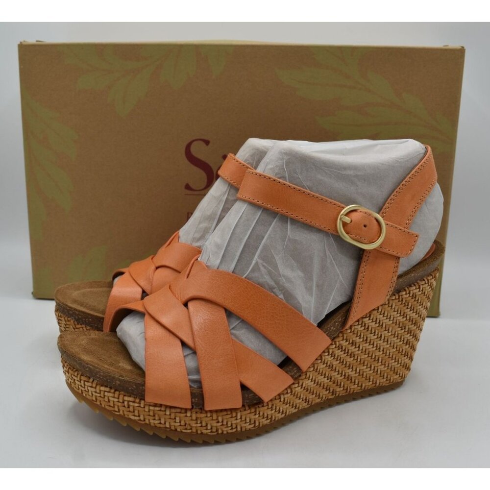 Sofft Womens Size 9.5 Carlana Sunset Orange Leather Wedge Sandals Shoes